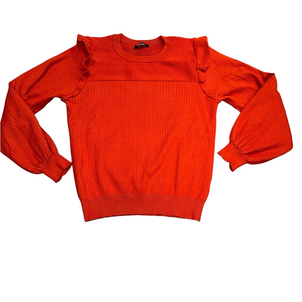 Fashion Reach Out Ruffled Sleeve Deep Rust Orange Sweater Women’s Large